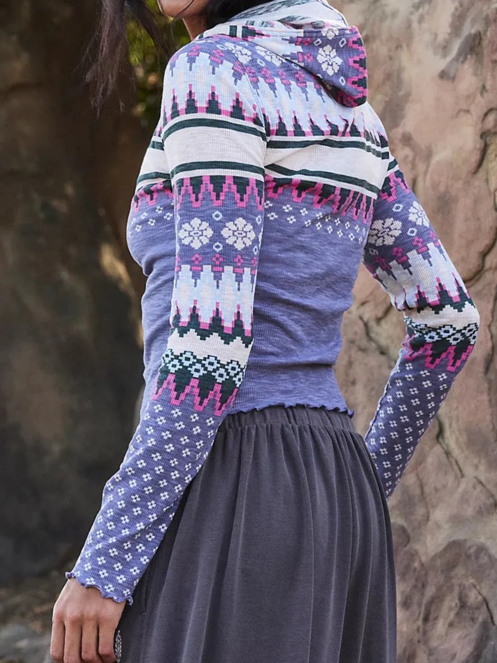 NWT FP Movement Free People Breathe Easy Layer Printed plaid top Fairisle XS